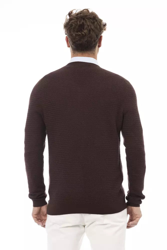 Alpha Studio Brown Merino Wool Men Sweater