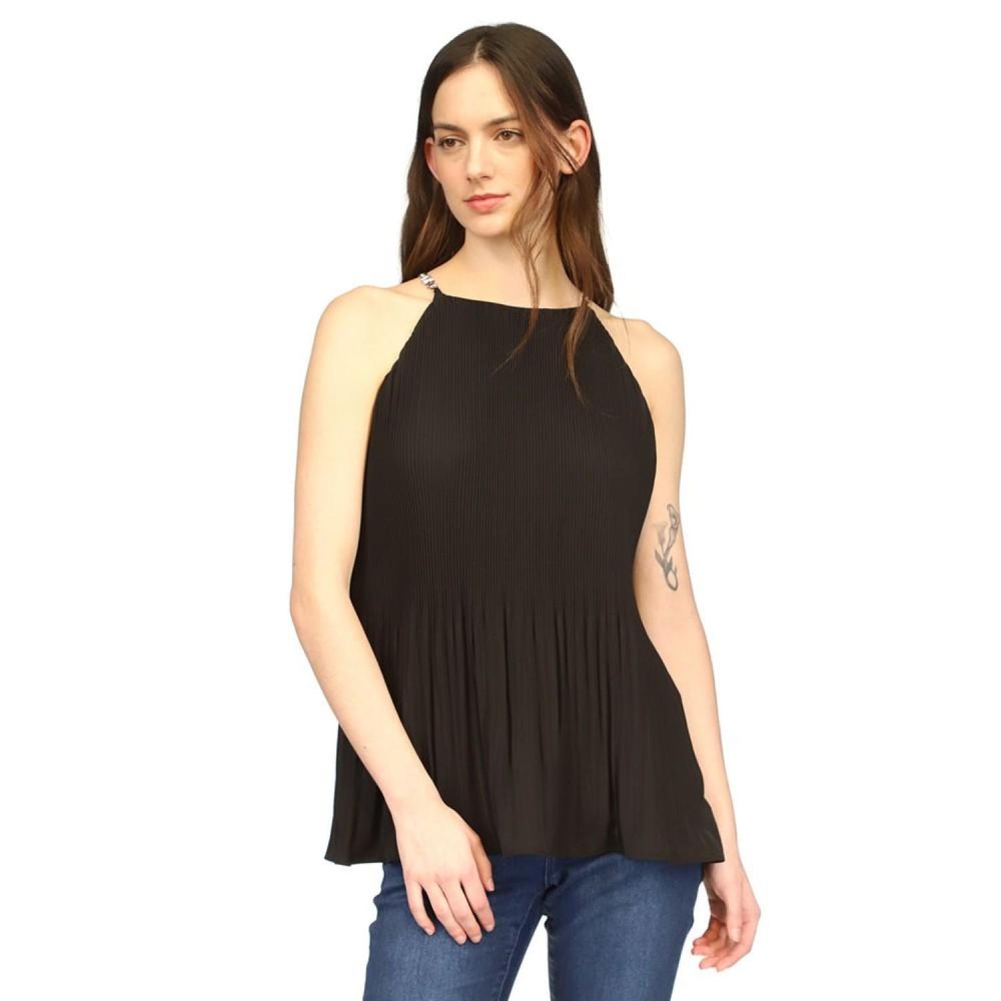 Women's Chain-Strap Halter-Neck Pleated Top