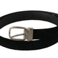 Dolce & Gabbana Elegant Black Velvet Engraved Buckle Belt