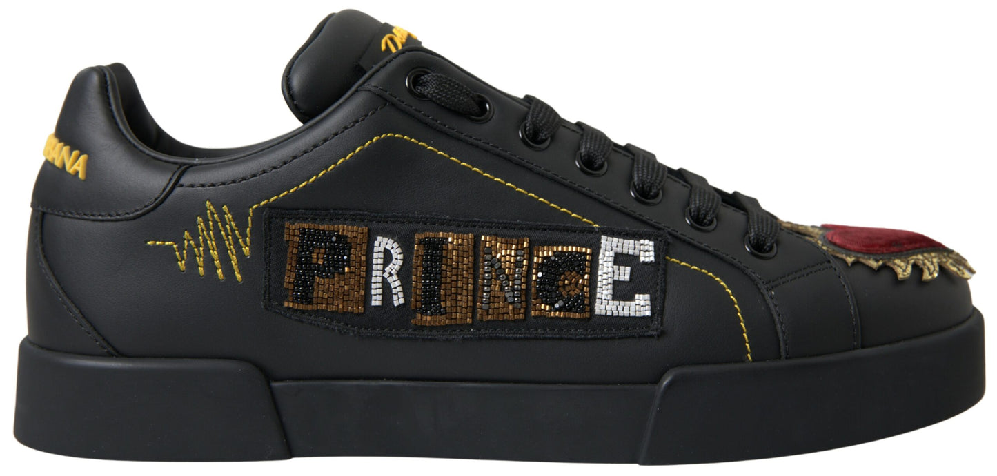 Dolce & Gabbana Elegant Portofino Leather Sneakers - Black Multicolor