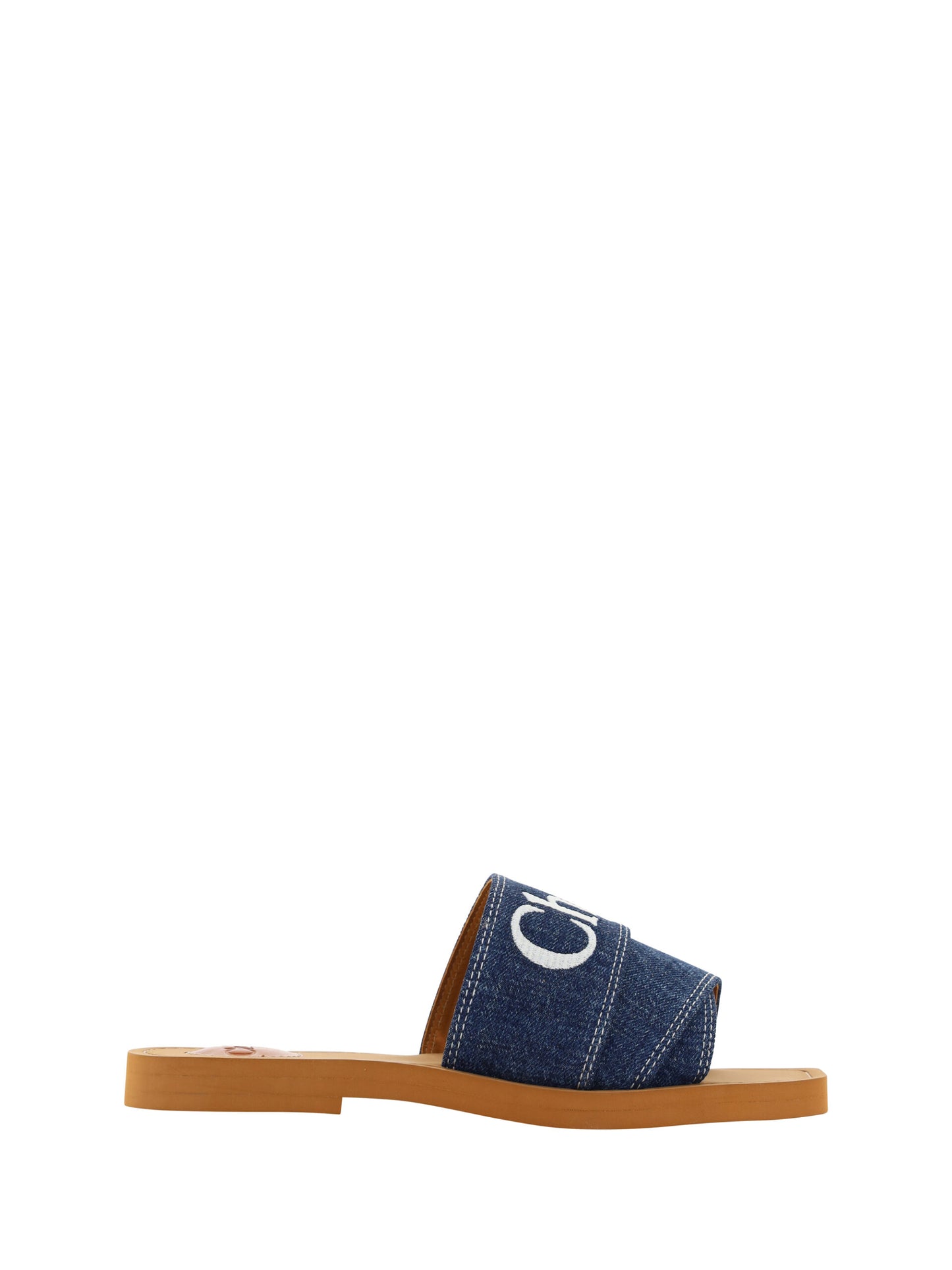 Chloé Sumptuous Cotton Woody Slide Sandals in Denim Blue