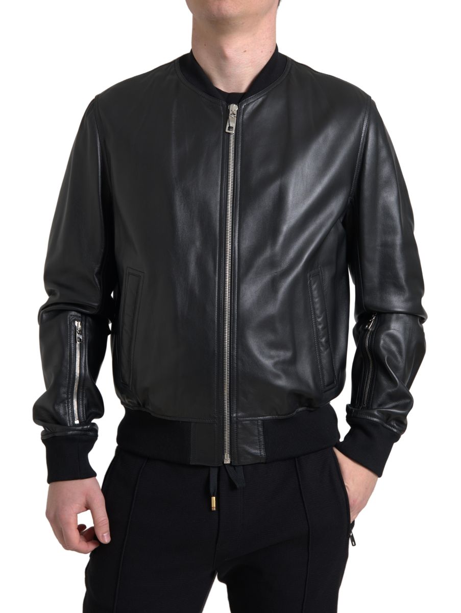 Dolce & Gabbana Elegant Black Leather Bomber Jacket