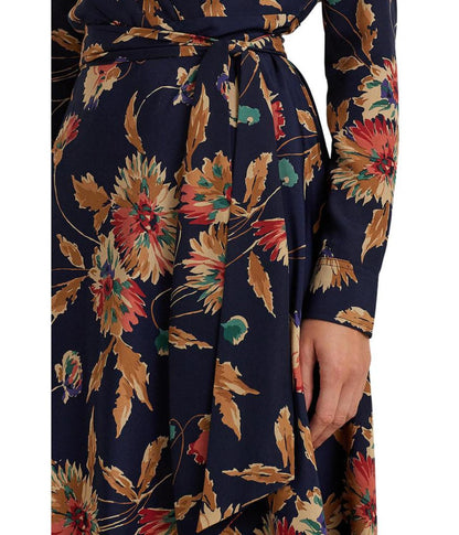 Floral Surplice Crepe Midi Dress