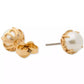 Gold-Tone Imitation Pearl Flower Frame Stud Earrings