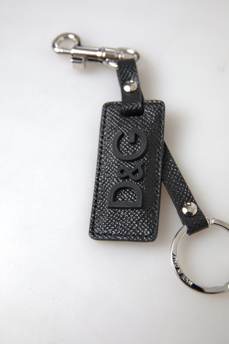 Dolce & Gabbana Elegant Black Leather Keyring Accessory