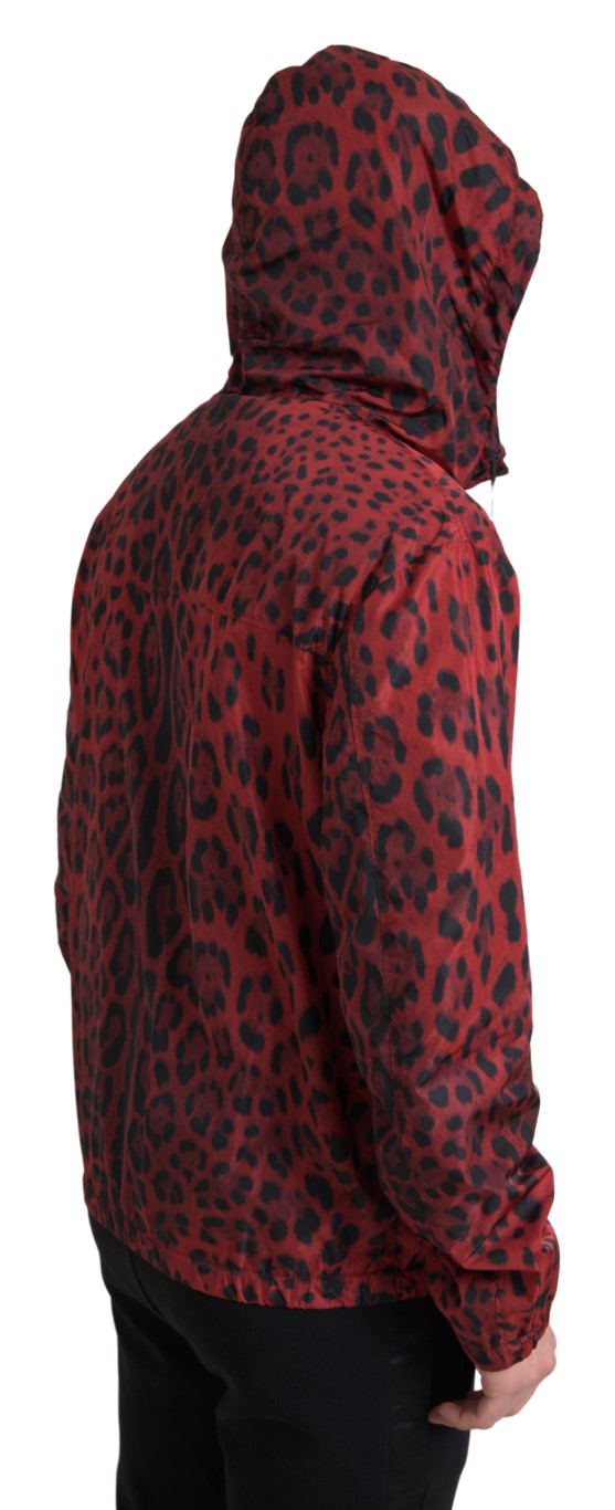 Dolce & Gabbana Red Leopard Hooded Bomber Jacket