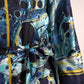 Dolce & Gabbana Marble Blue Silk Long Robe Luxury Sleepwear