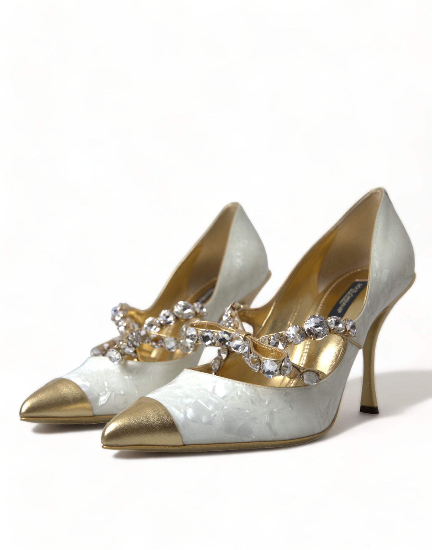 Dolce & Gabbana Elegant White Patent Crystal Bow Heels