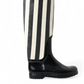 Dolce & Gabbana Black and White Striped Knee High Boots