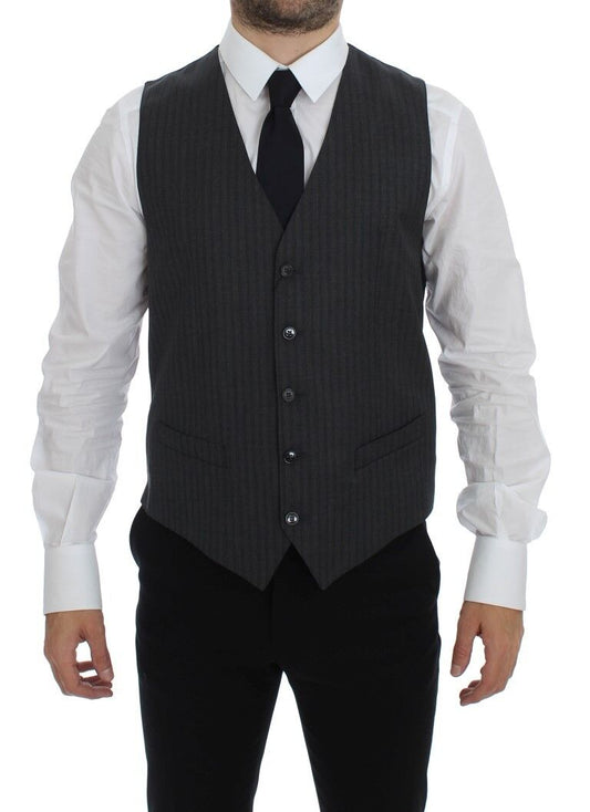 Dolce & Gabbana Elegant Gray Striped Wool Dress Vest