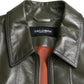 Dolce & Gabbana Emerald Elegance Leather Biker Jacket