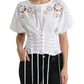 Dolce & Gabbana Elegant White Floral Lace-Up Blouse