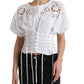 Dolce & Gabbana Elegant White Floral Lace-Up Blouse