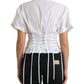 Dolce & Gabbana Elegant White Floral Lace-Up Blouse