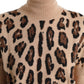 Dolce & Gabbana Elegant Beige Leopard Turtleneck Wool Top