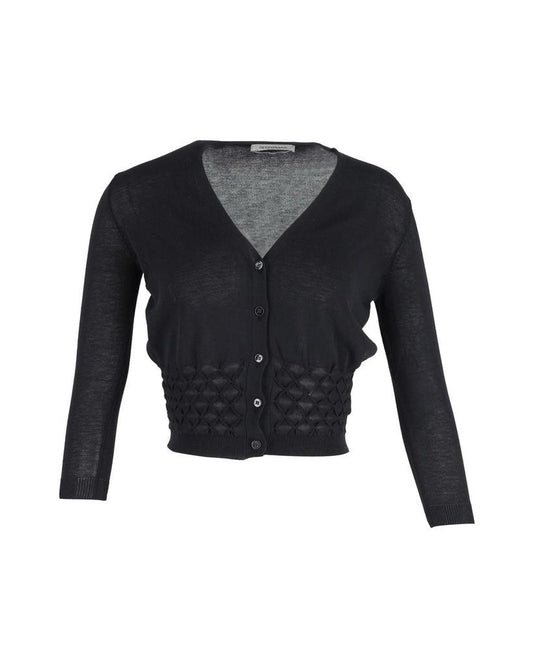 Max Mara Sportmax Buttoned Cropped Cardigan in Black Cotton