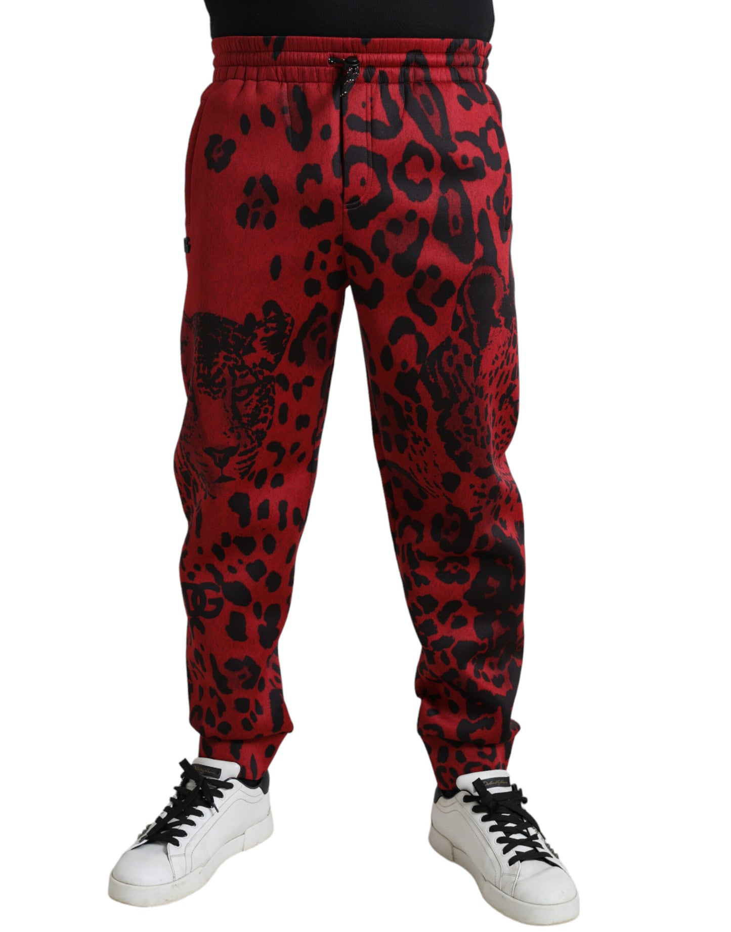 Dolce & Gabbana Elegant Leopard Print Joggers in Red and Black