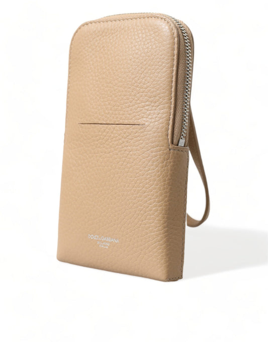 Dolce & Gabbana Elegant Beige Leather Crossbody Phone Bag