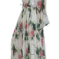 Dolce & Gabbana Elegant White Silk Maxi Dress with Pink Roses