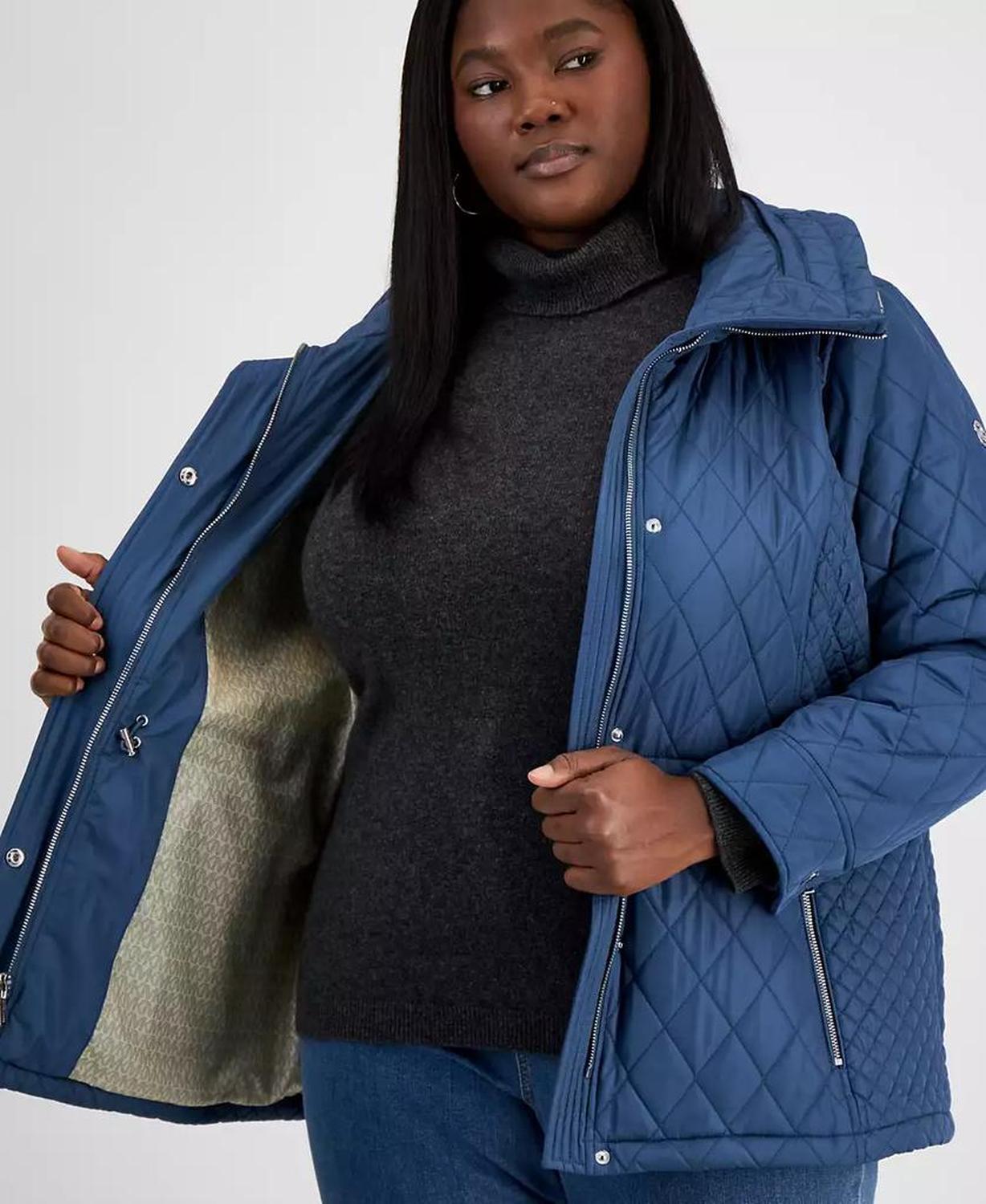 Plus Size Quilted Hooded Anorak Coat