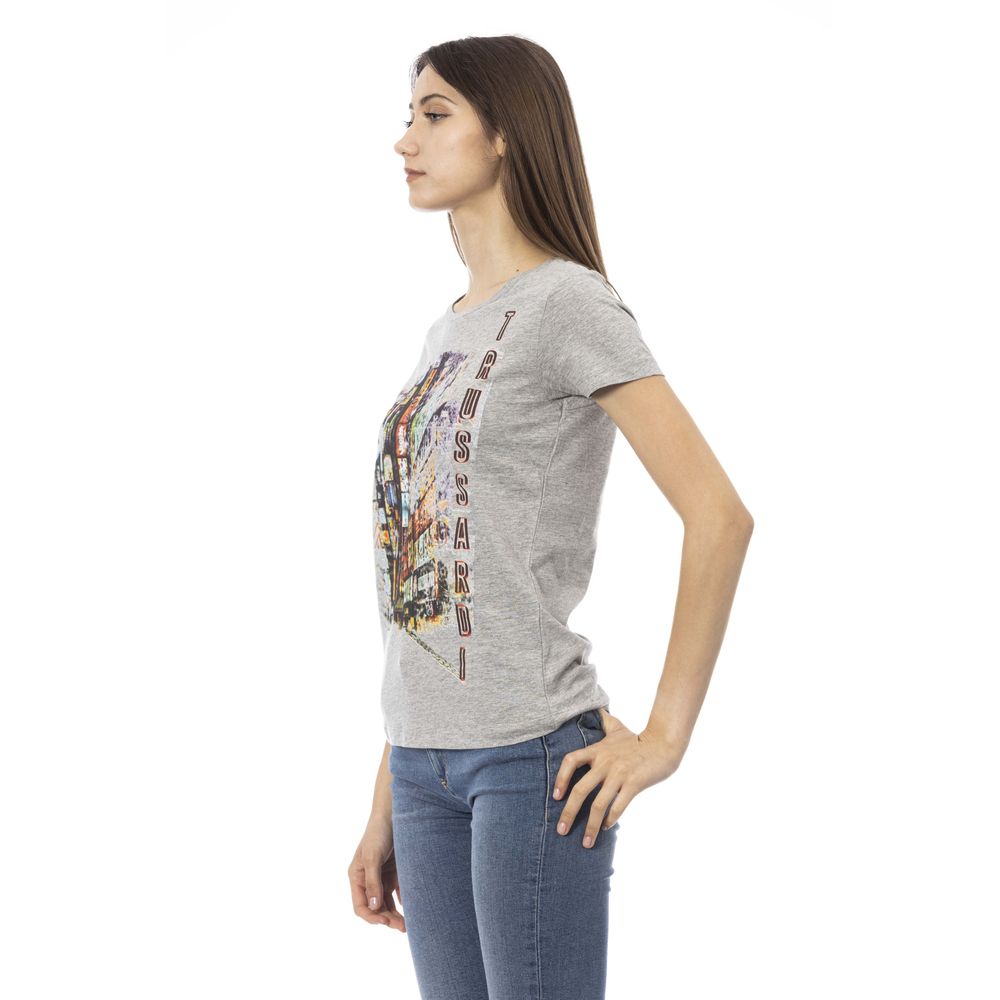 Trussardi Action Chic Gray Cotton Blend Tee with Unique Print