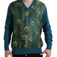 Dolce & Gabbana Silk V-Neck Peacock Feather Sweater