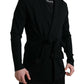 Dolce & Gabbana Elegant Black Cashmere Robe with Waist Belt