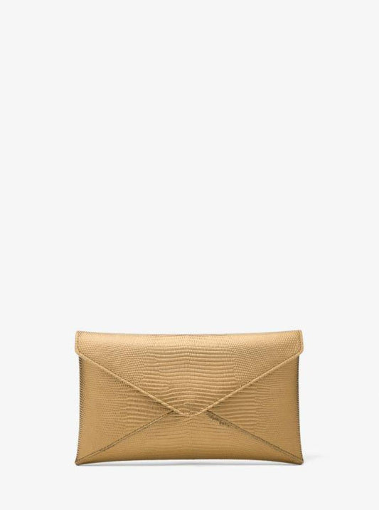 Mia Metallic Lizard Embossed Leather Envelope Clutch