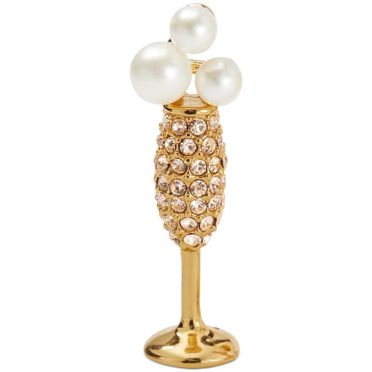 Gold-Tone Crystal & Imitation Pearl Champagne Stud Earrings