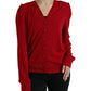 Dolce & Gabbana Elegant Red V-Neck Wool Cardigan