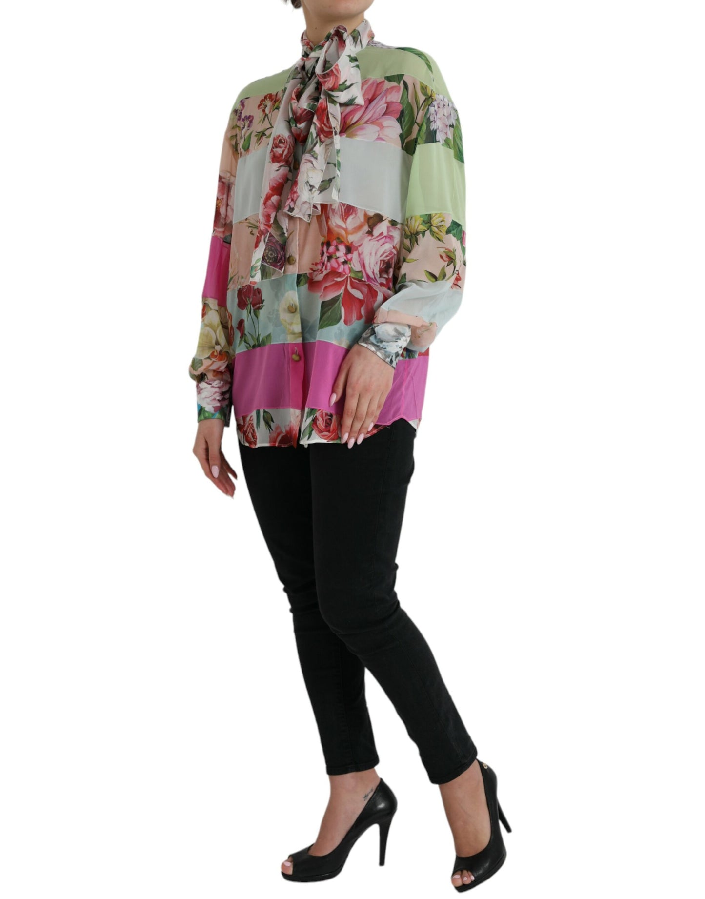 Dolce & Gabbana Elegant Multicolor Silk Blend Long Sleeve Top