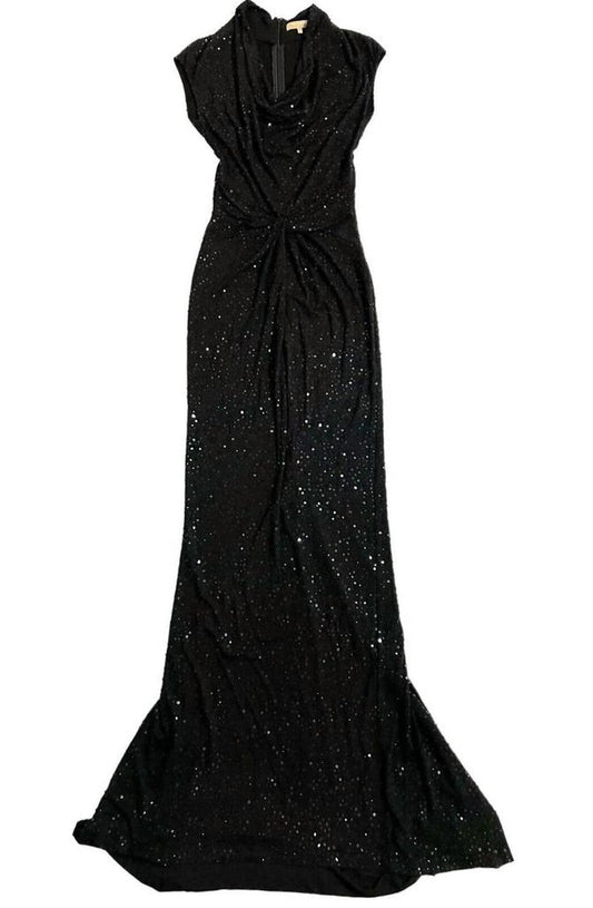 Women's Sequin Mermaid Front Twist Evening Gown In Black