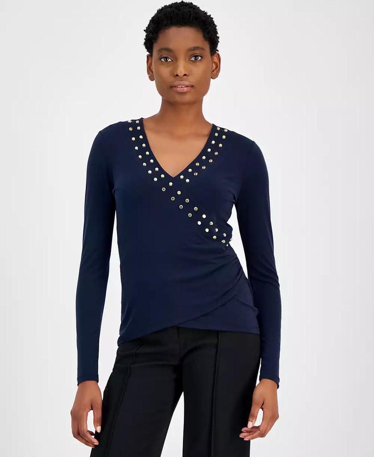 MICHAEL Women's Astor Studded Surplice Top