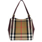 Burberry Small Canterby Mahogany Leather Check Canvas Tote Bag Purse