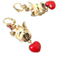 Dolce & Gabbana Gold Brass Heart Dog Red Crystal Dangling Earrings