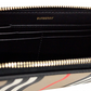 Burberry Ellerby Black Leather Icon Stripe Canvas Zip Around Continental Wallet