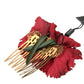 Dolce & Gabbana Red Silk Floral Gold Brass Women Hair Comb