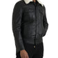 Dolce & Gabbana Black Leather Fur Collar Biker Coat Jacket