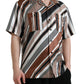 Dolce & Gabbana Brown White Silk Striped Short Sleeve Shirt