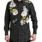 Dolce & Gabbana Black Floral Men Formal Dress GOLD Shirt