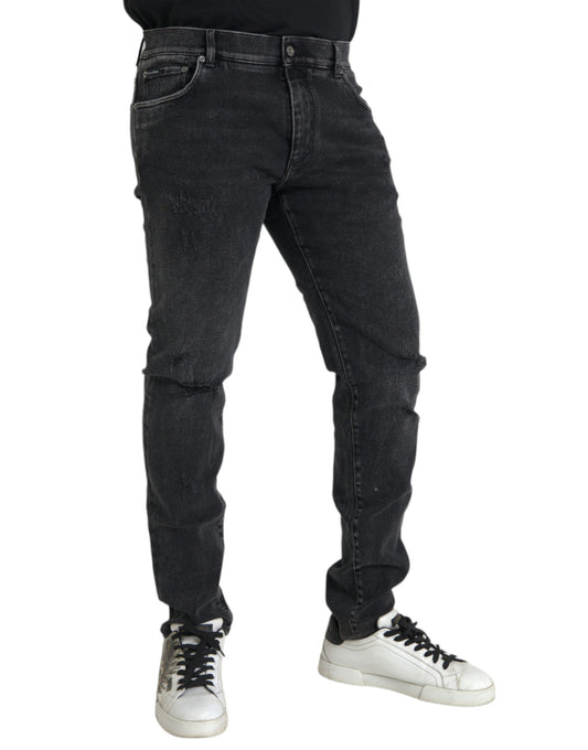 Dolce & Gabbana Gray Cotton Stretch Skinny Denim Logo Jeans