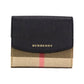 Burberry Luna Black Grained Leather House Check Canvas Coin Pouch Snap Wallet