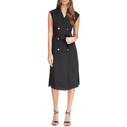 Womens Double-Breasted Belted Midi Dress