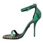 Dolce & Gabbana Green Exotic Leather Crystal Sandals Shoes