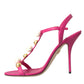 Dolce & Gabbana Pink Embellished Leather Sandals Heels Shoes