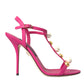 Dolce & Gabbana Pink Embellished Leather Sandals Heels Shoes