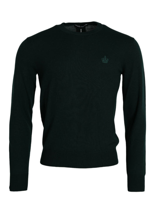 Dolce & Gabbana Dark Green Crown Crew Neck Pullover Sweater