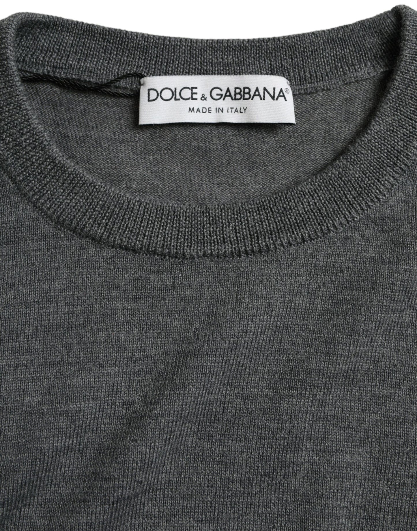 Dolce & Gabbana Dark Gray Wool Crew Neck Pullover Sweater