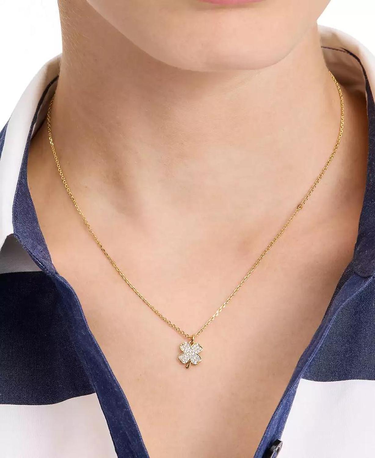 Lucky Charm Gold-Tone Pavé Crystal Clover Pendant Necklace, 16" + 3" extender