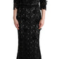 Dolce & Gabbana Elegant Black Maxi Shift Dress with Floral Applique